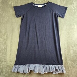 Thyme & Honey TShirt Dress Womens Large Navy Blue Ruffle Striped Hem Comfy Chic